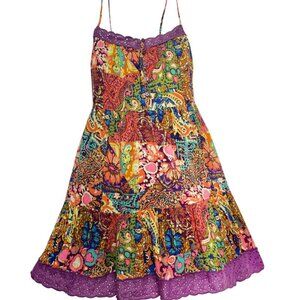 URBAN OUTFITTERS HANNAH CECELIA PATCHWORK BOHO MINI DRESS HIPPIECORE GRANOLA LG
